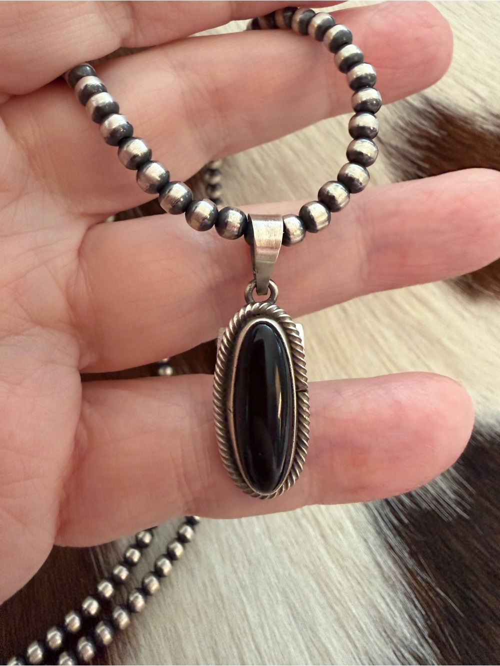 ❤️ Navajo Signed Scott Skeets Black Onyx Native American Sterling Pendant 1.28”